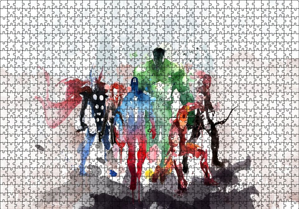 Avengers Tüm Kahramanlar Sulu Boya Puzzle Yapboz MDF Ahşap 1000 Parça 49 cm X 68 cm