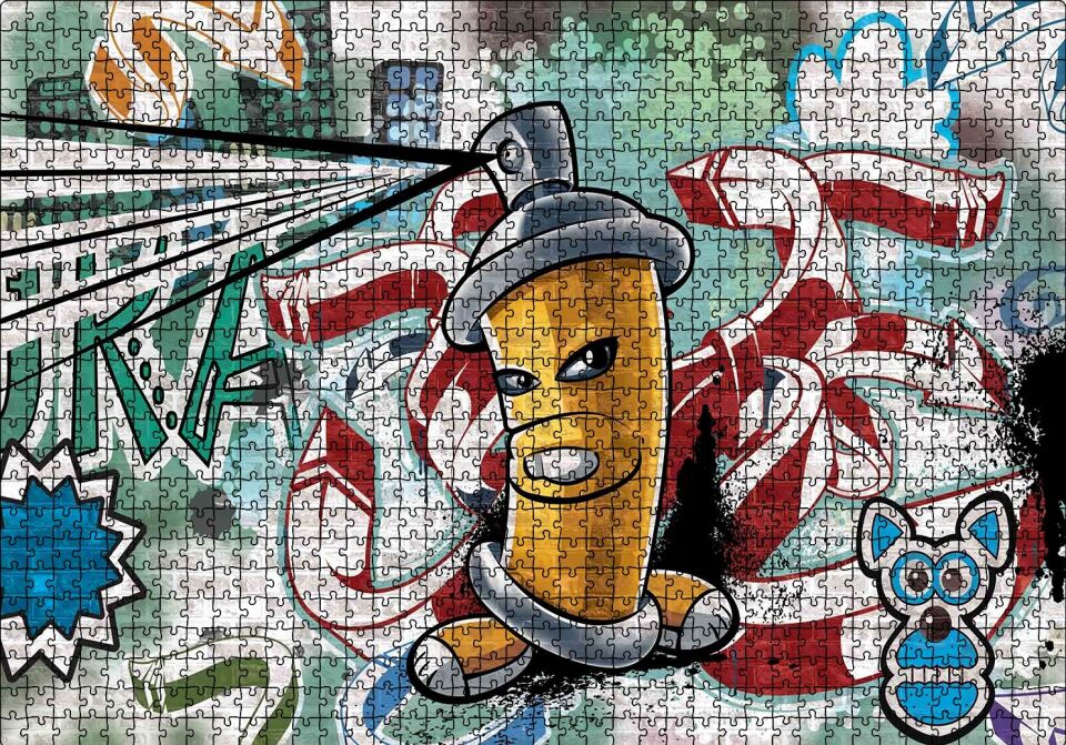 Graffiti Sokak Boyama Sanatı Sprey Puzzle Yapboz MDF Ahşap 1000 Parça 49 cm X 68 cm