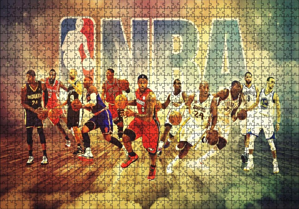 Oyuncuları Ve Basket Topları Puzzle Yapboz MDF Ahşap 1000 Parça 49 cm X 68 cm