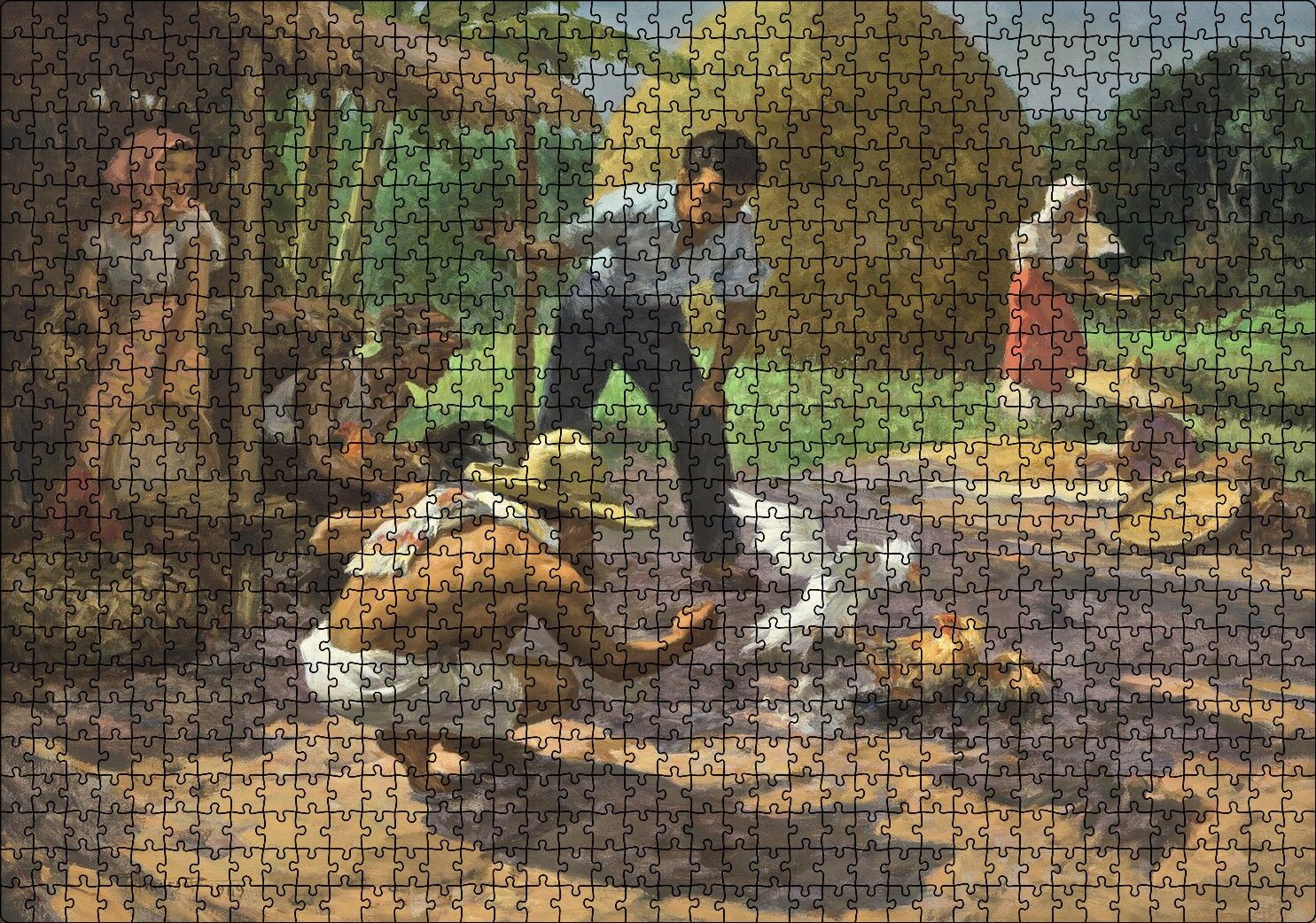 Horoz Dövüştüren Köylüler ve Saman Yığınları Puzzle Yapboz MDF Ahşap 1000 Parça 49 cm X 68 cm