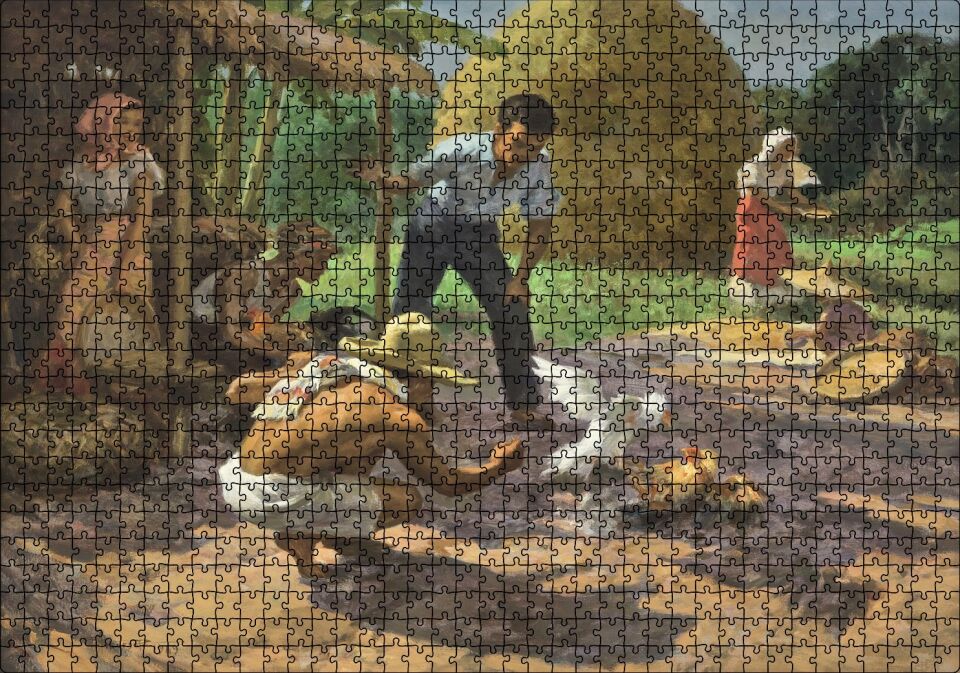 Horoz Dövüştüren Köylüler ve Saman Yığınları Puzzle Yapboz MDF Ahşap 1000 Parça 49 cm X 68 cm