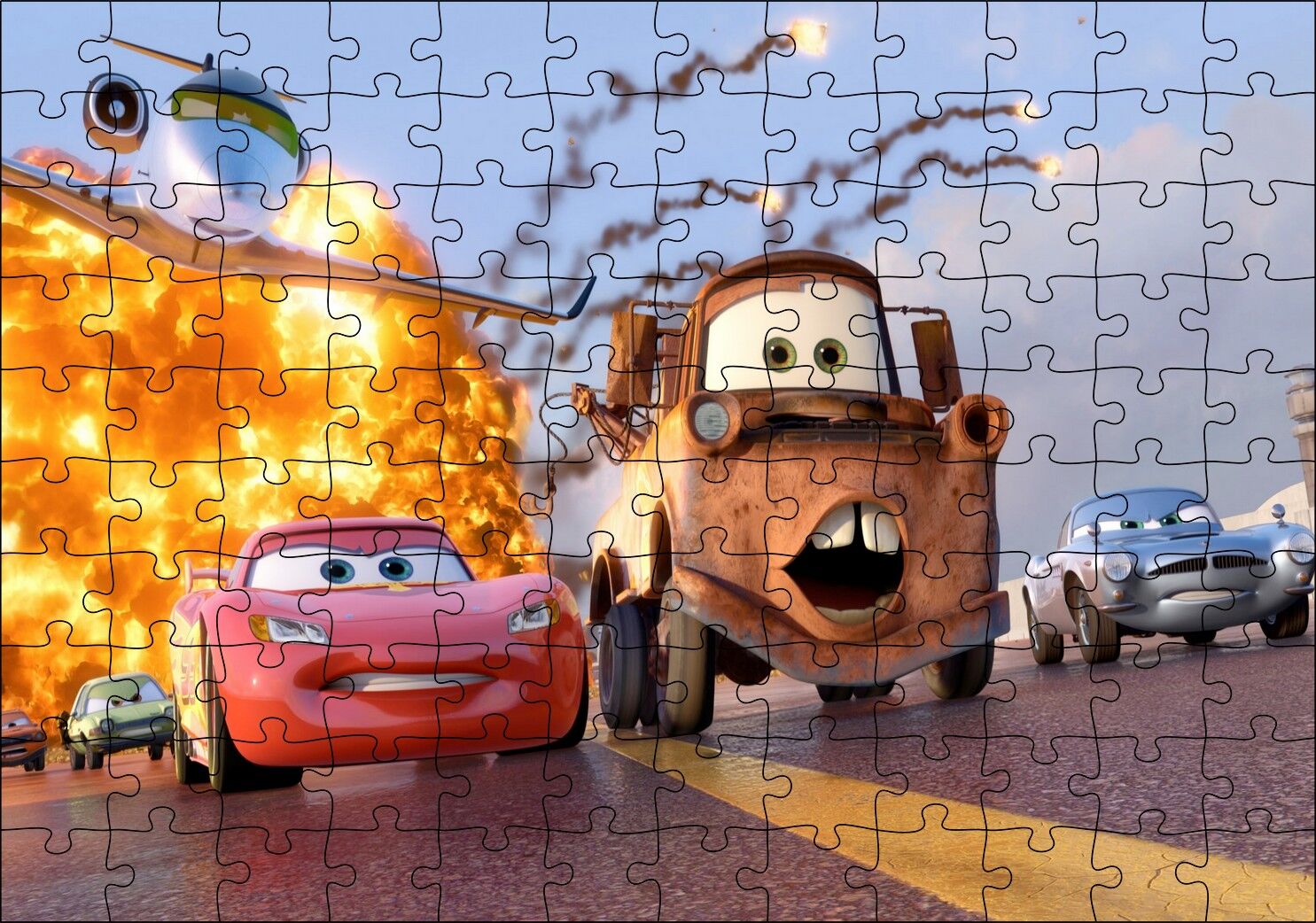Disney Cars Şimşek McQueen ve Mater Puzzle Yapboz MDF Ahşap