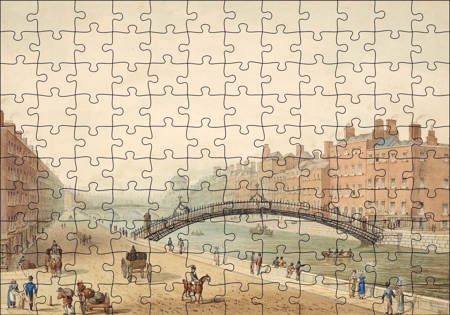 Dublin Ha'peni Köprüsü Puzzle Yapboz MDF Ahşap 120 Parça 24 cm X 34 cm