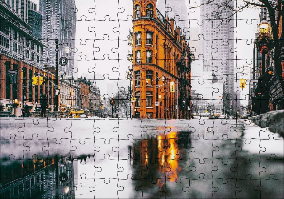 Yağmurlu Günde Gökdelenler Puzzle Yapboz MDF Ahşap 120 Parça 24 cm X 34 cm