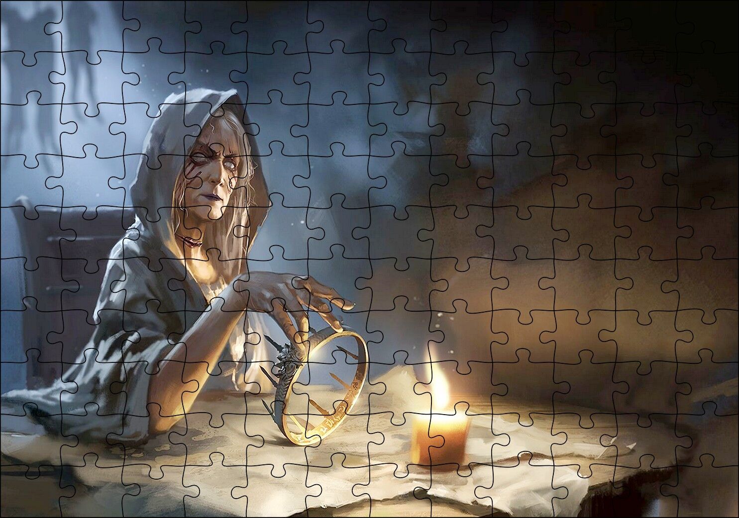 Mum Işığında Büyü Yapan Cadı Puzzle Yapboz MDF Ahşap
