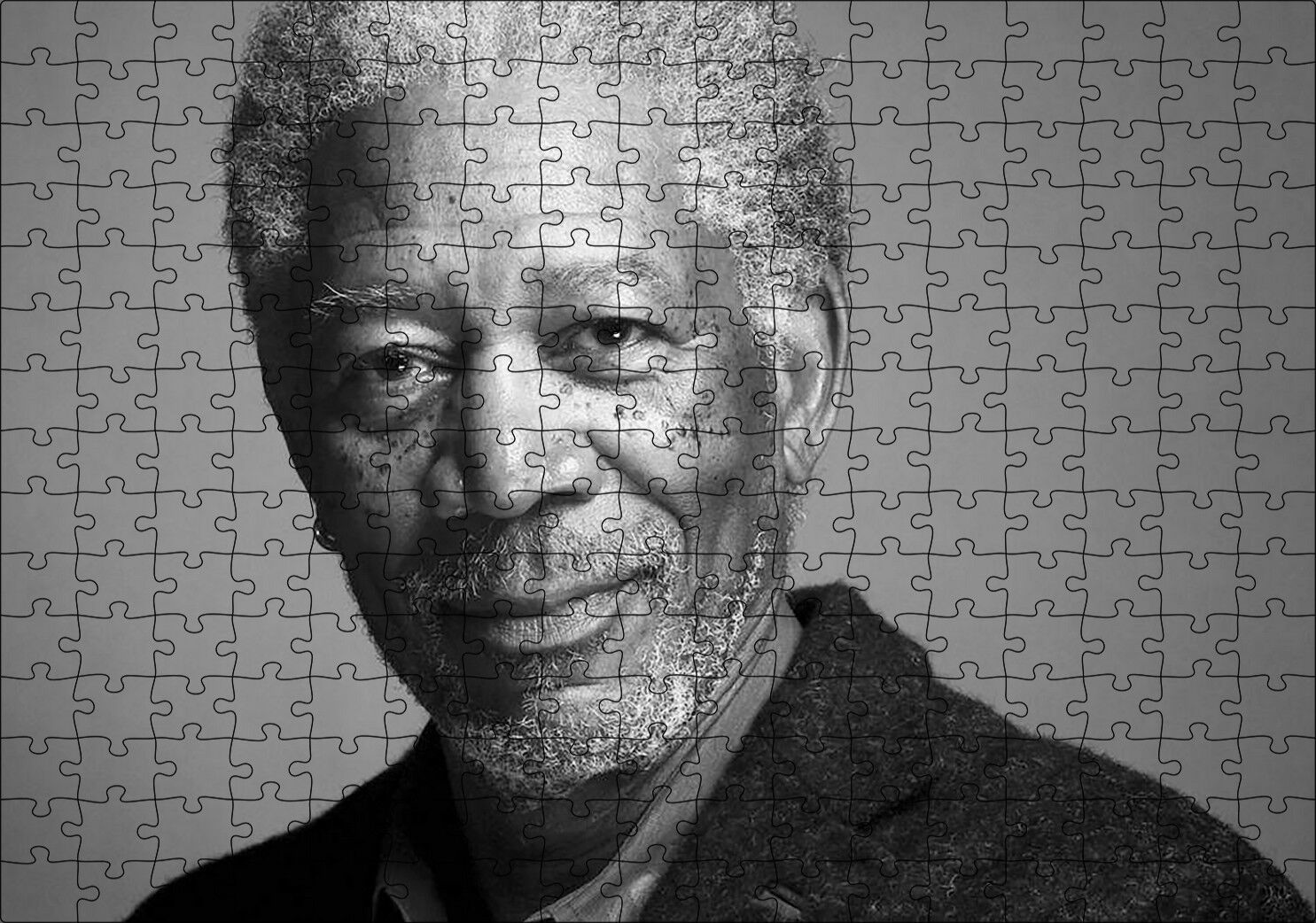 Morgan Freeman Siyah Beyaz Yakın Çekim Portre Puzzle Yapboz MDF Ahşap 255 Parça 34 cm X 49 cm