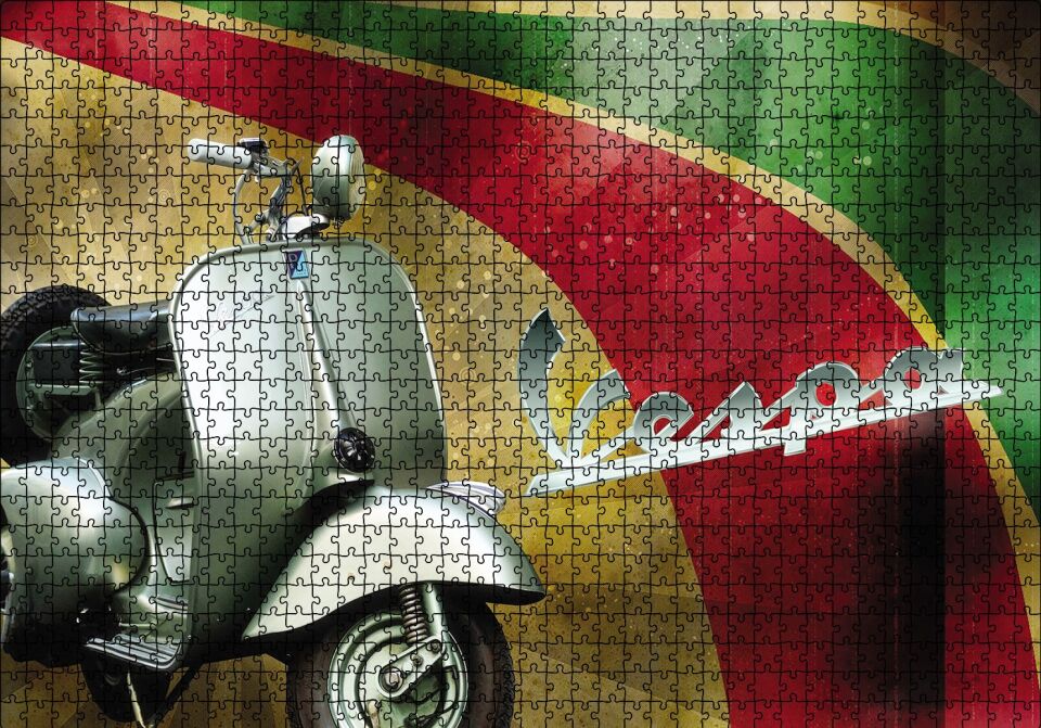 Gri Vespa Motorsiklet Vintage Puzzle Yapboz MDF Ahşap 1000 Parça 49 cm X 68 cm