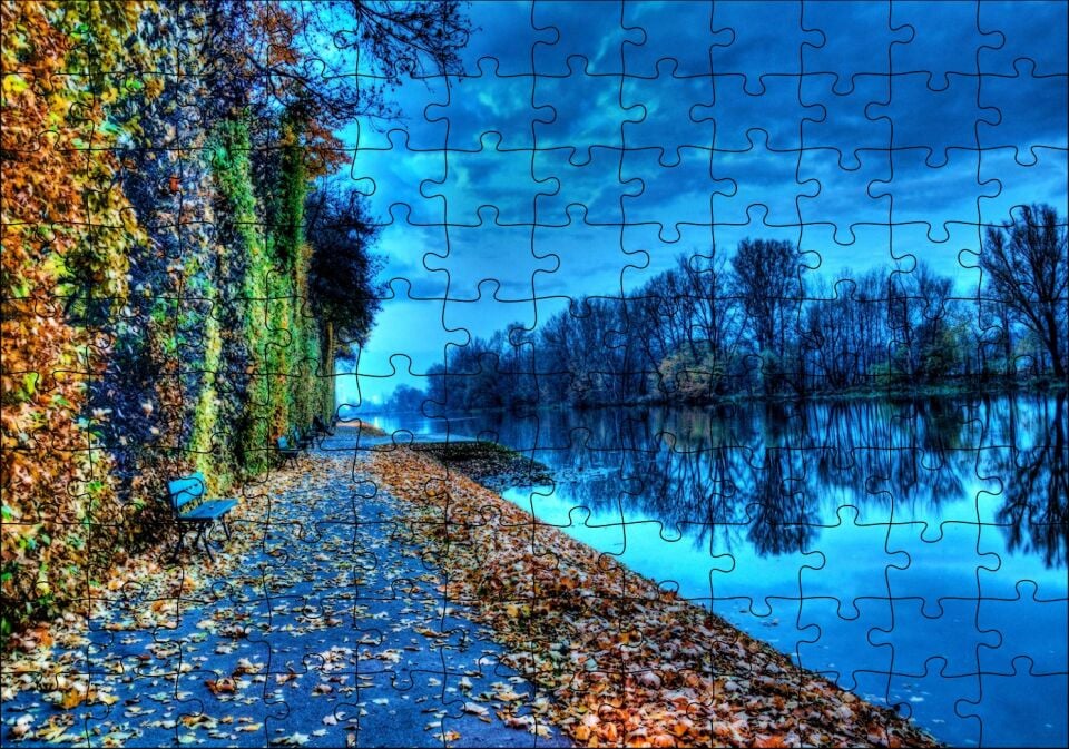 Doğa Sonbahar Göl Kıyısı Puzzle Yapboz MDF Ahşap