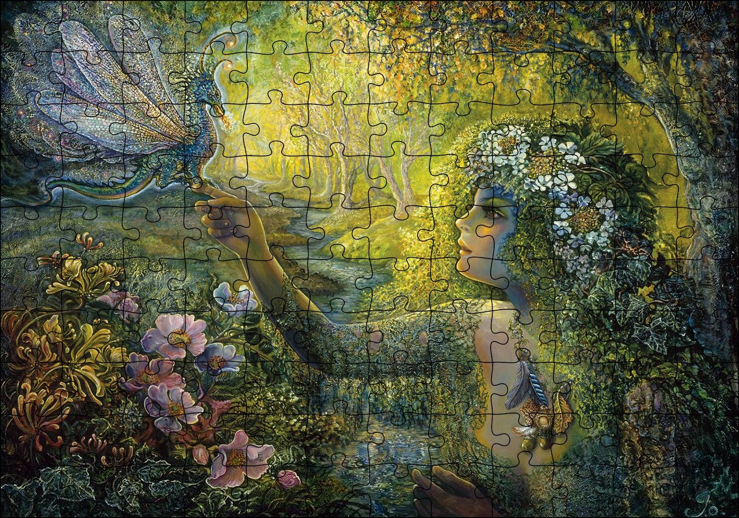 Orman Kız ve Bebek Ejderha Mistik Tablo Puzzle Yapboz MDF Ahşap