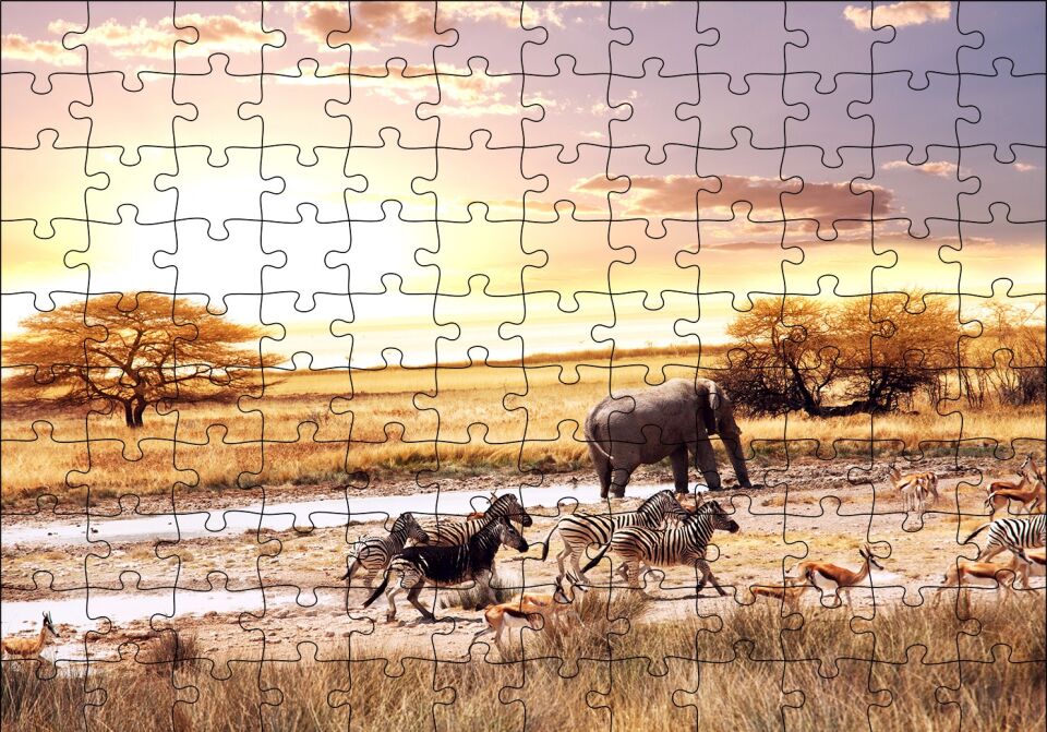 Savanada Filler Zebralar ve Antiloplar Puzzle Yapboz MDF Ahşap 120 Parça 24 cm X 34 cm