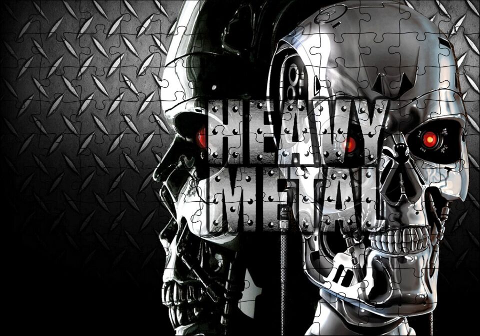 Heavy Metal Kurukafalar Metal Arka Plan Puzzle Yapboz MDF Ahşap 120 Parça 24 cm X 34 cm