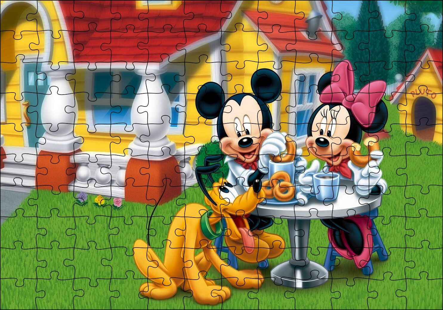 Disney Mickey Mouse Minnie Mouse ve Pluto Puzzle Yapboz MDF Ahşap