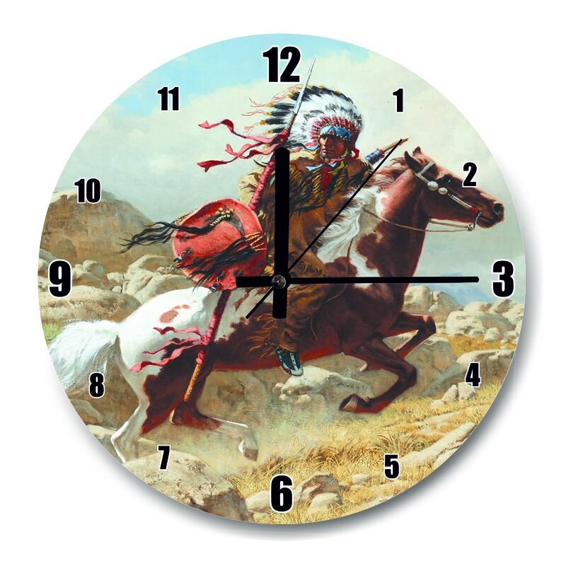 Savaşçı Kızılderili  Mdf Ahşap Duvar Saati 30 cm Çap
