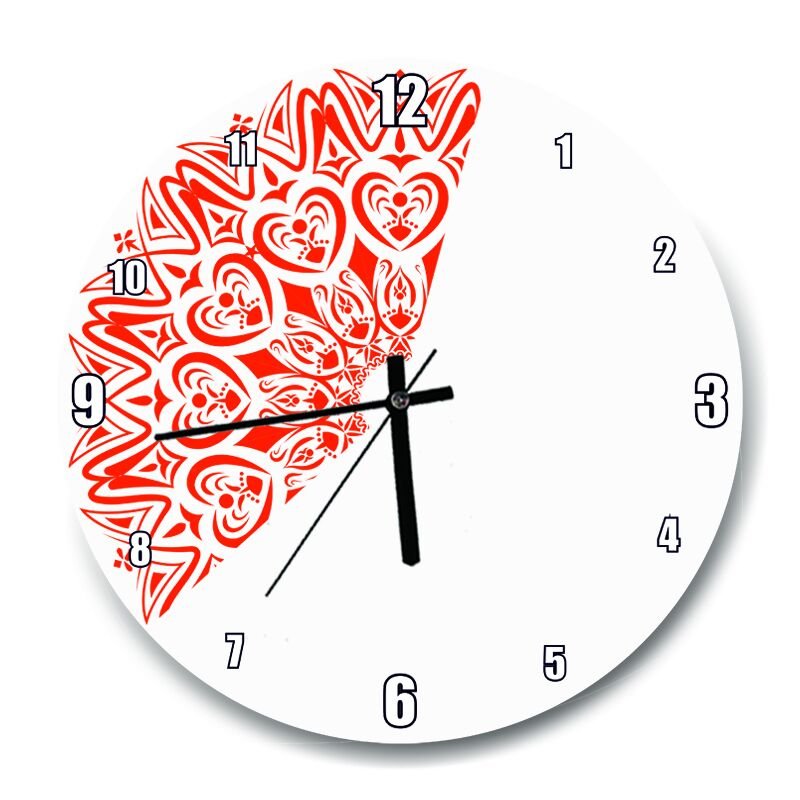 Yarım Turumcu Nakışlı  Mdf Ahşap Duvar Saati