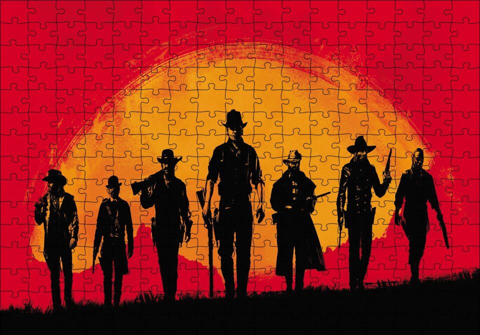 Red Dead Redemption Kırmızı Arka Plan Puzzle Yapboz MDF Ahşap 255 Parça 34 cm X 49 cm