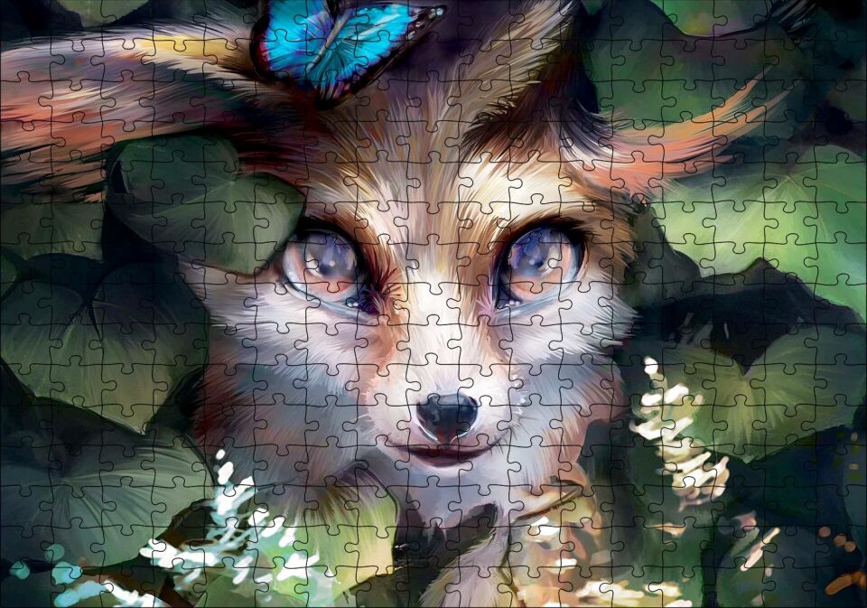 Yaprakların Arasındaki Sevimli Tilki Puzzle Yapboz MDF Ahşap 255 Parça 34 cm X 49 cm