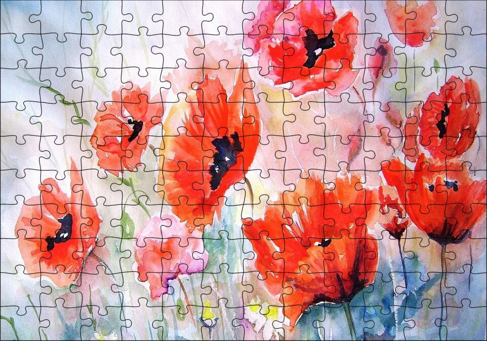 Kırmızı Gelincikler Yağlı Boya Resmi Puzzle Yapboz MDF Ahşap