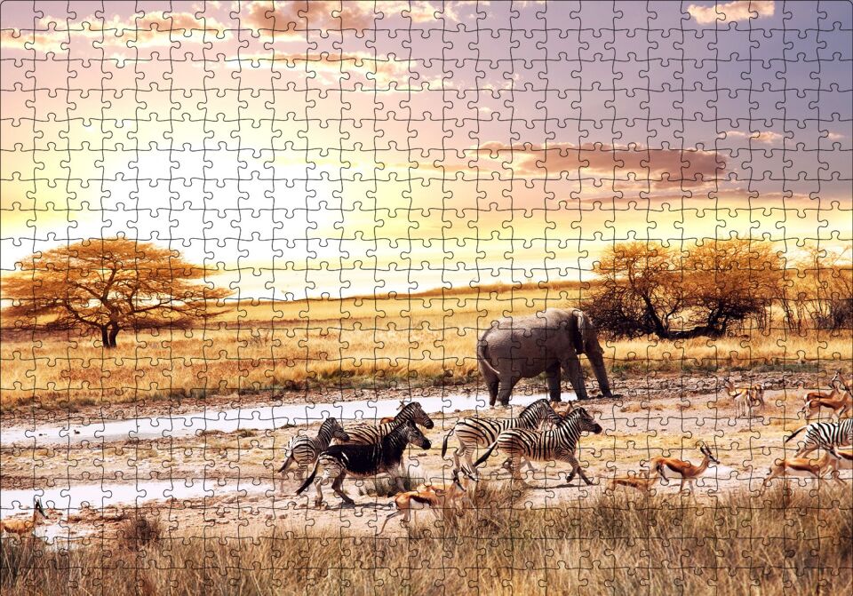 Savanada Filler Zebralar ve Antiloplar Puzzle Yapboz MDF Ahşap 500 Parça 49 cm X 68 cm