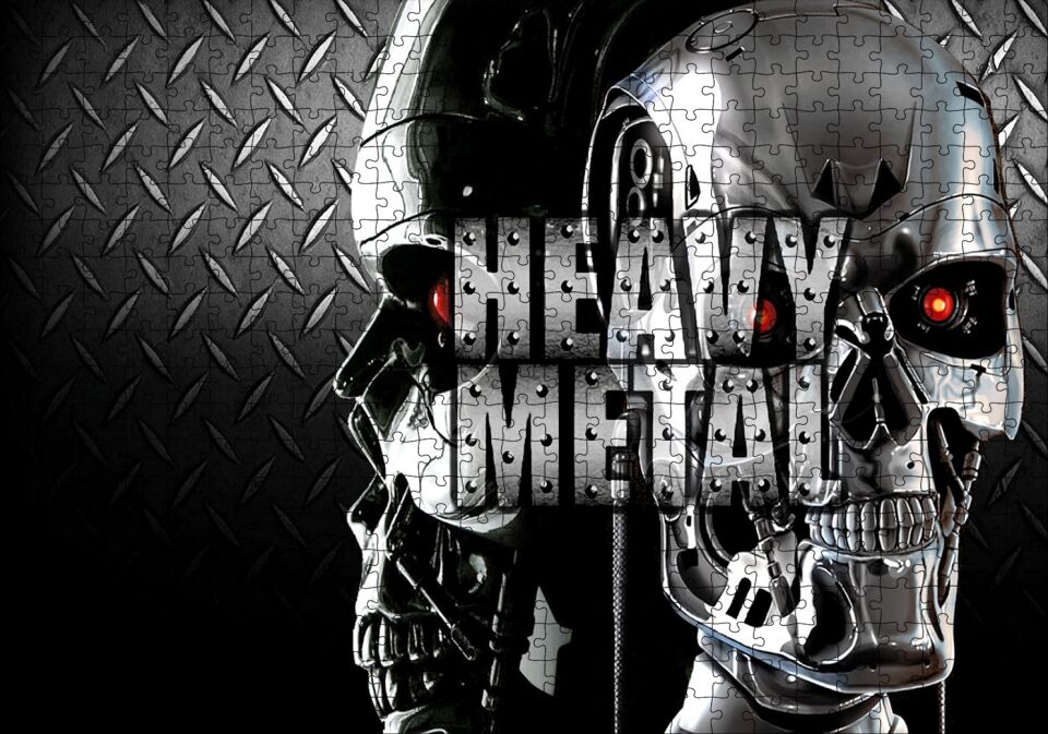 Heavy Metal Kurukafalar Metal Arka Plan Puzzle Yapboz MDF Ahşap 500 Parça 49 cm X 68 cm