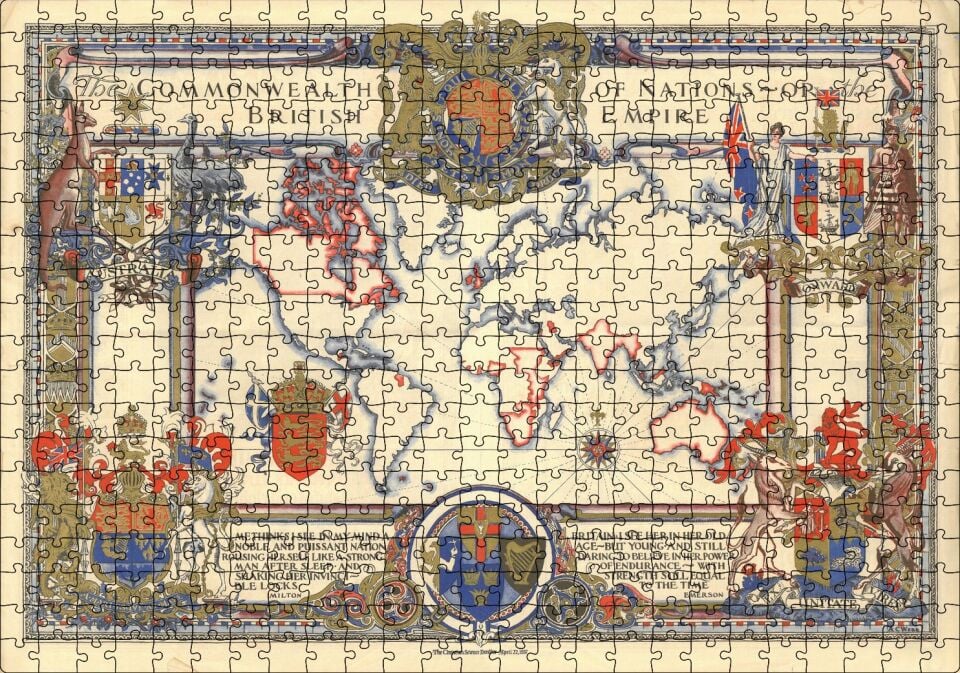 İngiliz Milletler Topluluğu ve Dünya Haritası 1937 Puzzle Yapboz MDF Ahşap 500 Parça 49 cm X 68 cm