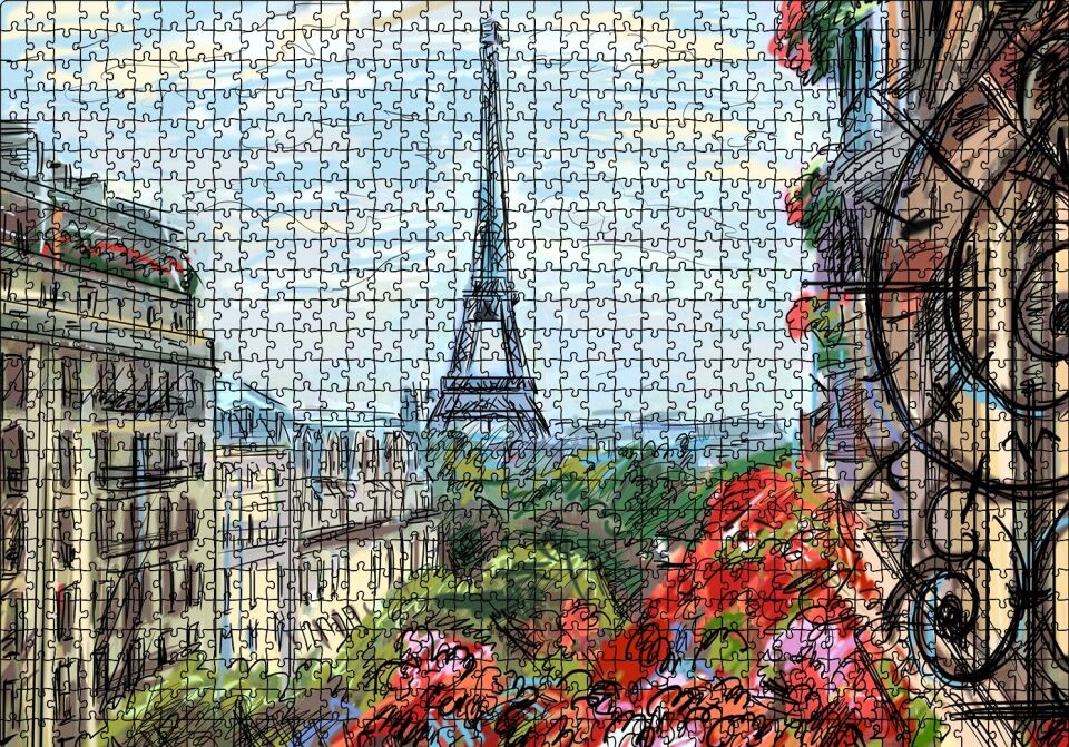 Balkondan Paris Eyfel Manzarası Artwork Puzzle Yapboz MDF Ahşap 1000 Parça 49 cm X 68 cm