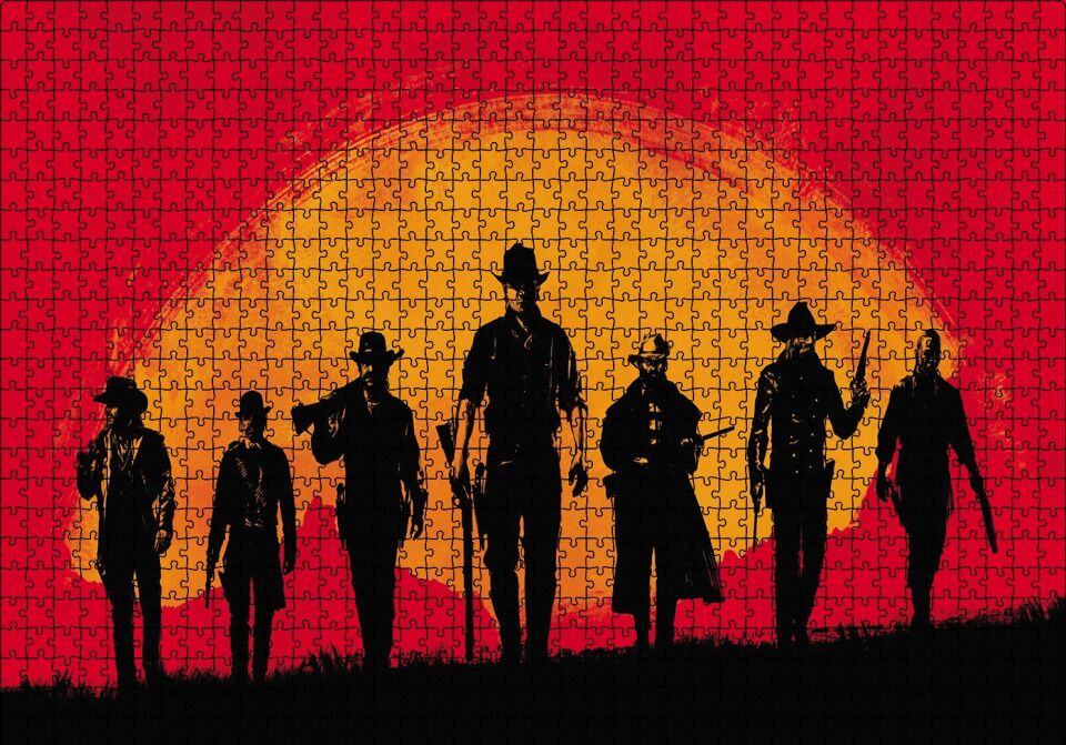 Red Dead Redemption Kırmızı Arka Plan Puzzle Yapboz MDF Ahşap 1000 Parça 49 cm X 68 cm