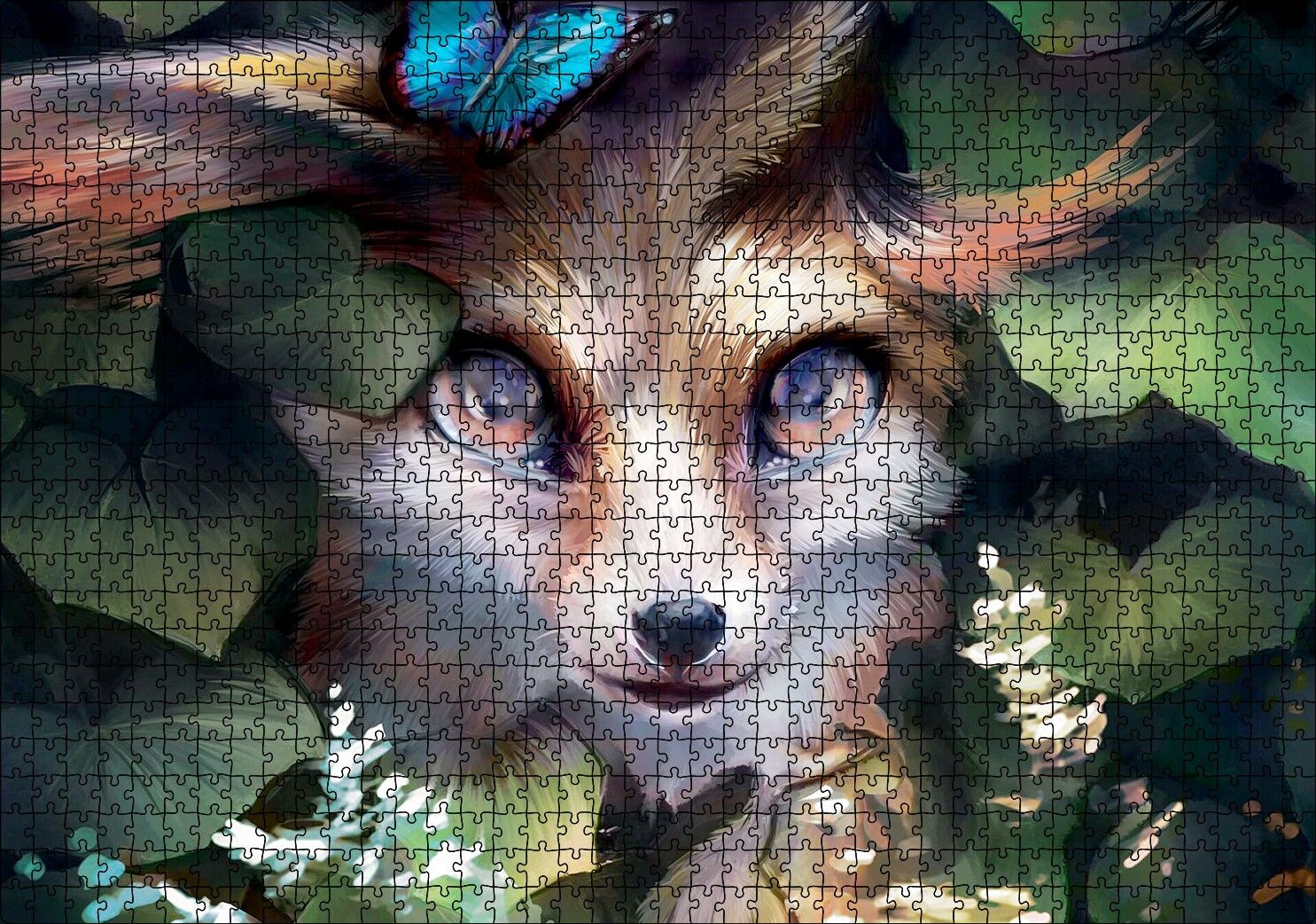Yaprakların Arasındaki Sevimli Tilki Puzzle Yapboz MDF Ahşap 1000 Parça 49 cm X 68 cm