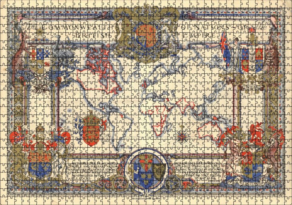 İngiliz Milletler Topluluğu ve Dünya Haritası 1937 Puzzle Yapboz MDF Ahşap 1000 Parça 49 cm X 68 cm