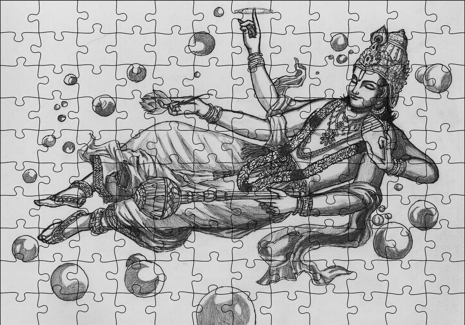 Hindu Tanrısı Vishnu Karakalem Puzzle Yapboz MDF Ahşap 120 Parça 24 cm X 34 cm