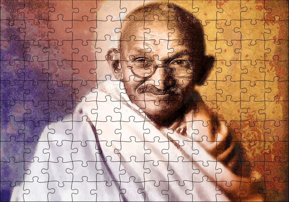 Mahatma Gandhi Yağlı Boya Portresi Puzzle Yapboz MDF Ahşap