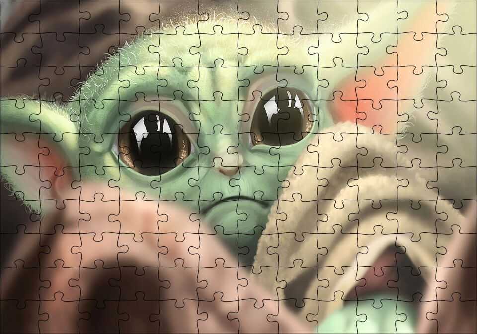 Üzgün Bebek Yoda Görseli Puzzle Yapboz MDF Ahşap 120 Parça 24 cm X 34 cm