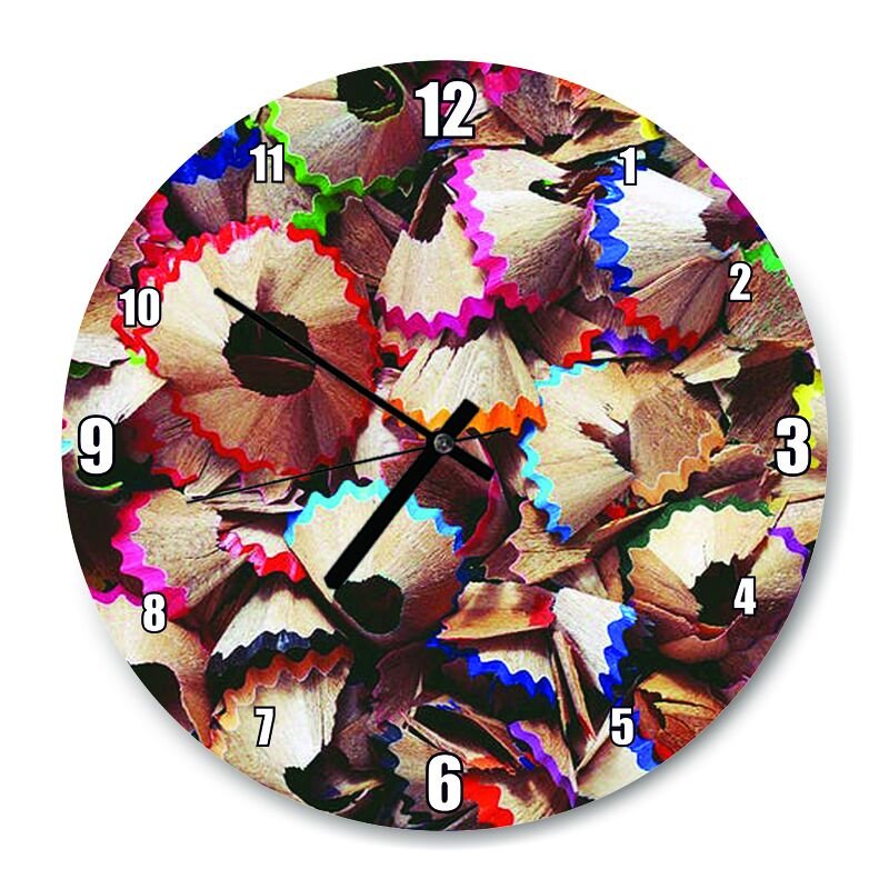 Traşlanan Boyalı Kalem Artıkları  Mdf Ahşap Duvar Saati