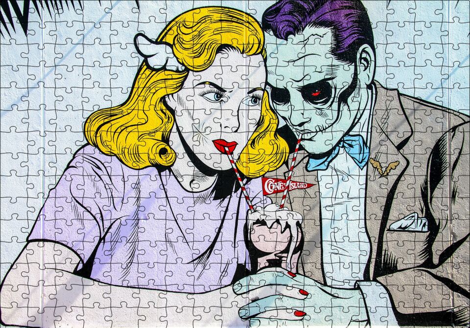 Joker ve Harley Quinn Vintage Puzzle Yapboz MDF Ahşap 255 Parça 34 cm X 49 cm