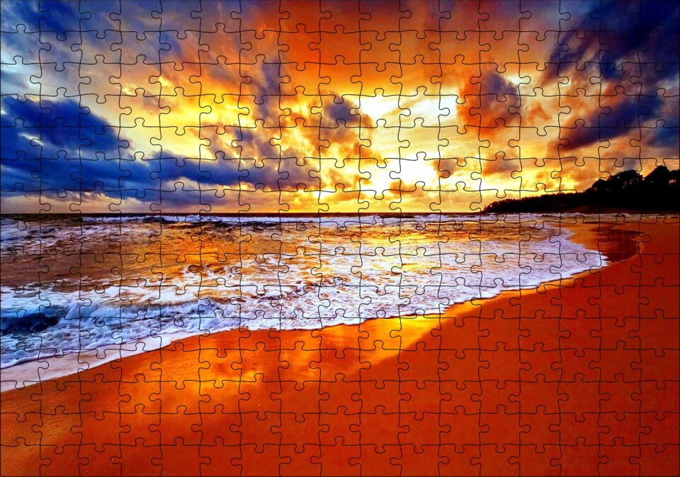 Kumsal Bulutlar ve Kızıl Gün Batımı Puzzle Yapboz MDF Ahşap 255 Parça 34 cm X 49 cm