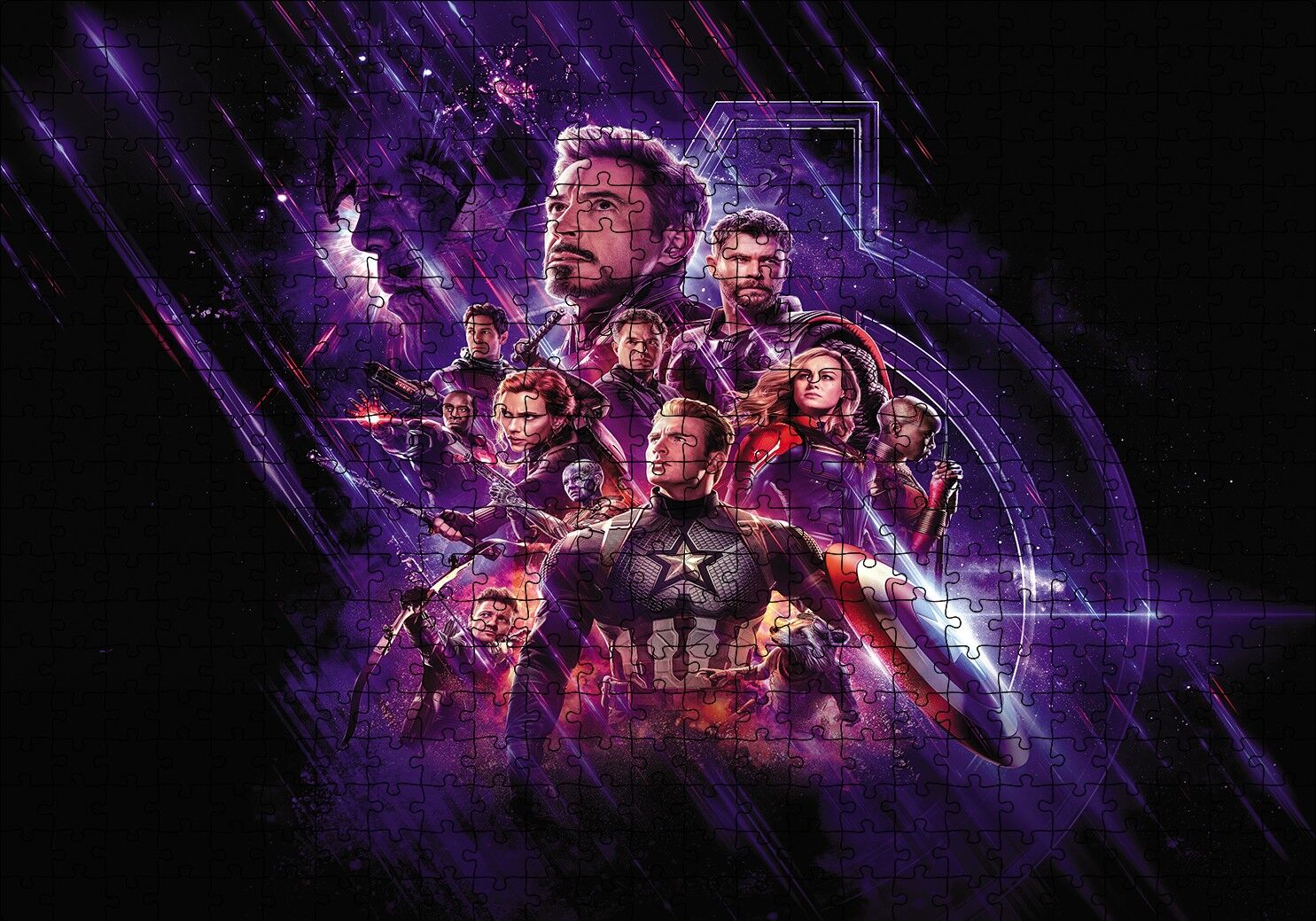 Avengers Tüm Kahramanlar Mavi Işıklar Puzzle Yapboz MDF Ahşap 500 Parça 49 cm X 68 cm