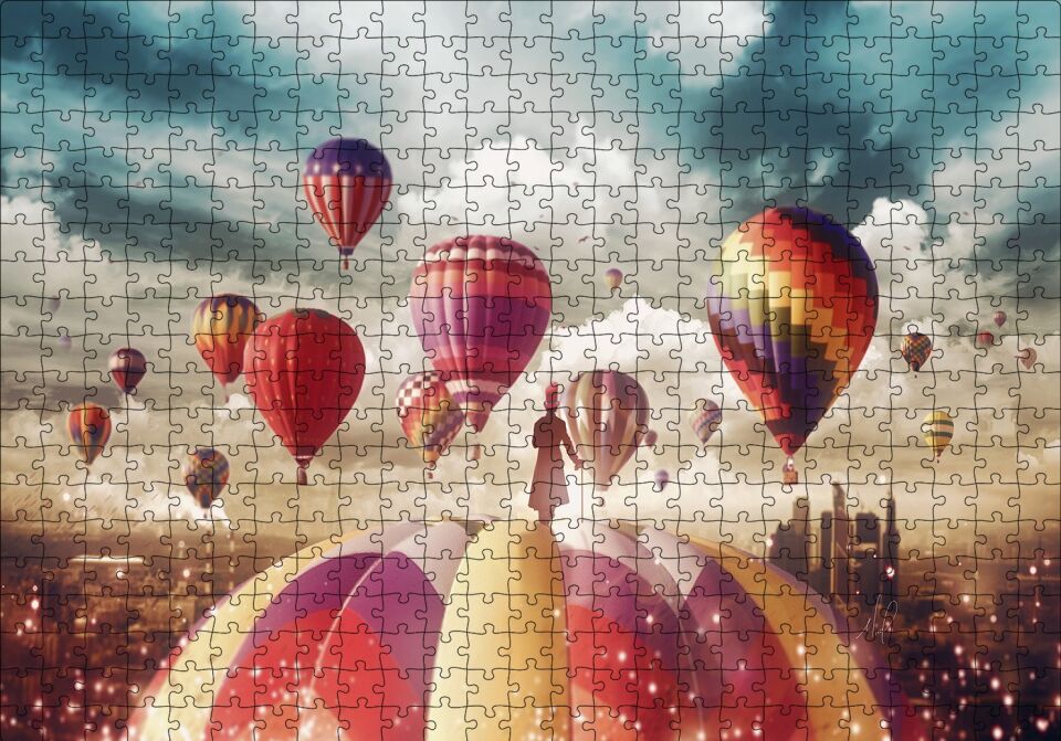 Sıcak Hava Balonları ve Bulutlar Puzzle Yapboz MDF Ahşap 500 Parça 49 cm X 68 cm