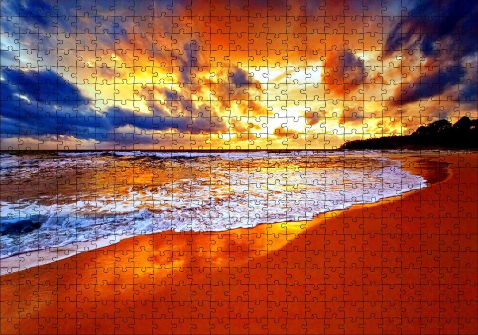 Kumsal Bulutlar ve Kızıl Gün Batımı Puzzle Yapboz MDF Ahşap 500 Parça 49 cm X 68 cm