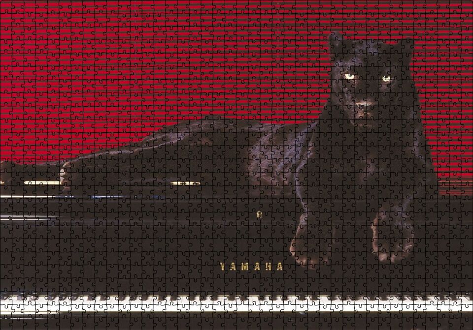 Piyanodaki Siyah Leopar Puzzle Yapboz MDF Ahşap 1000 Parça 49 cm X 68 cm