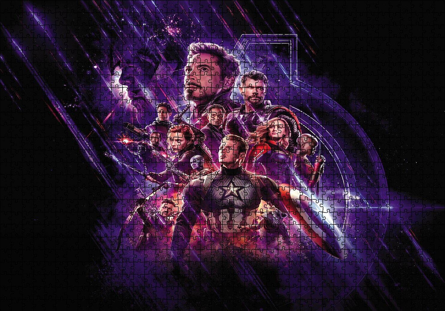 Avengers Tüm Kahramanlar Mavi Işıklar Puzzle Yapboz MDF Ahşap 1000 Parça 49 cm X 68 cm
