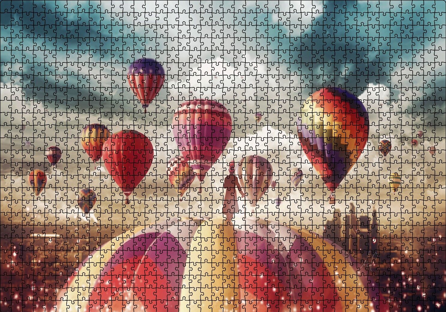 Sıcak Hava Balonları ve Bulutlar Puzzle Yapboz MDF Ahşap 1000 Parça 49 cm X 68 cm