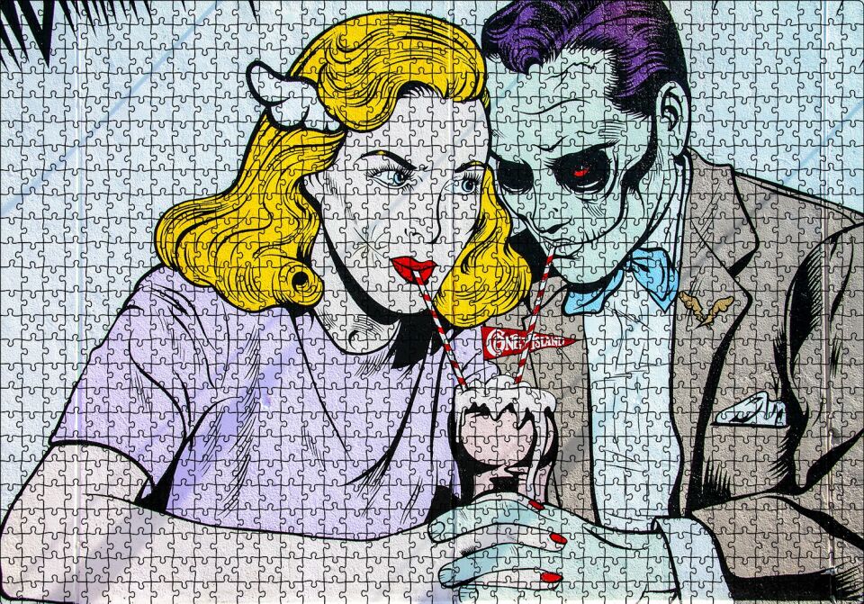 Joker ve Harley Quinn Vintage Puzzle Yapboz MDF Ahşap 1000 Parça 49 cm X 68 cm