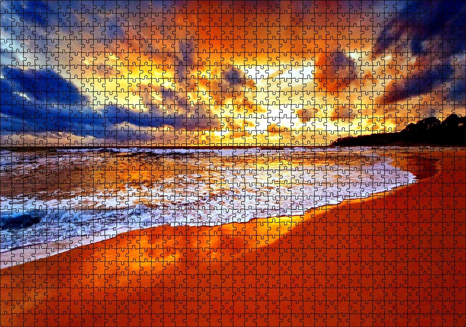 Kumsal Bulutlar ve Kızıl Gün Batımı Puzzle Yapboz MDF Ahşap 1000 Parça 49 cm X 68 cm