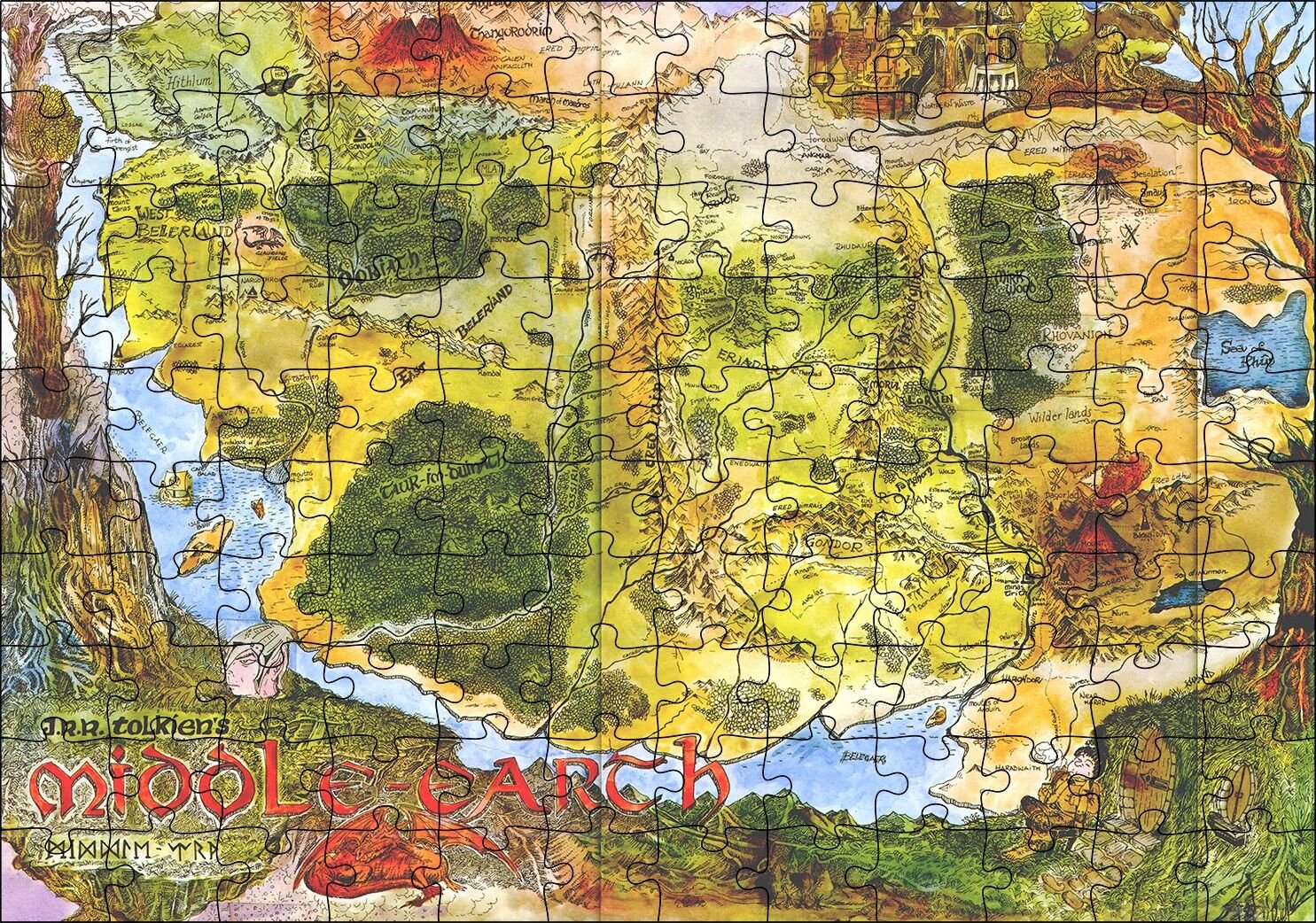 Orta Dünya Haritası Renkli Puzzle Yapboz MDF Ahşap