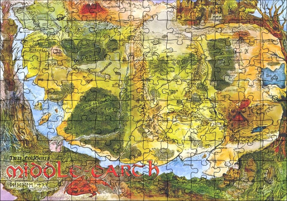 Orta Dünya Haritası Renkli Puzzle Yapboz MDF Ahşap