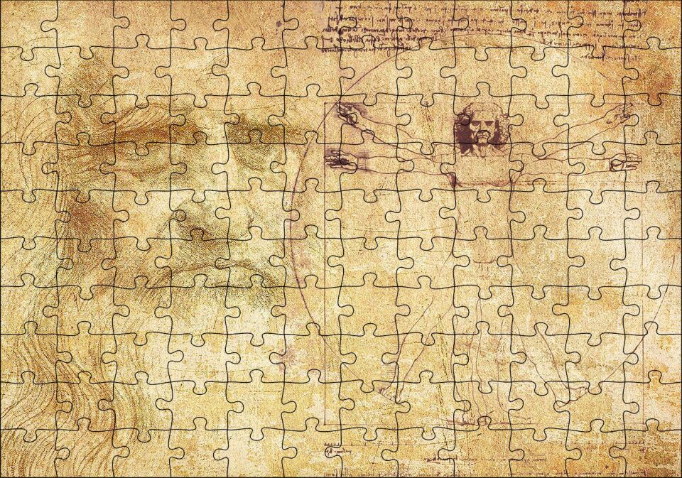 Leonardo Da Vinci ve Vitruvius Adamı Puzzle Yapboz MDF Ahşap 120 Parça 24 cm X 34 cm