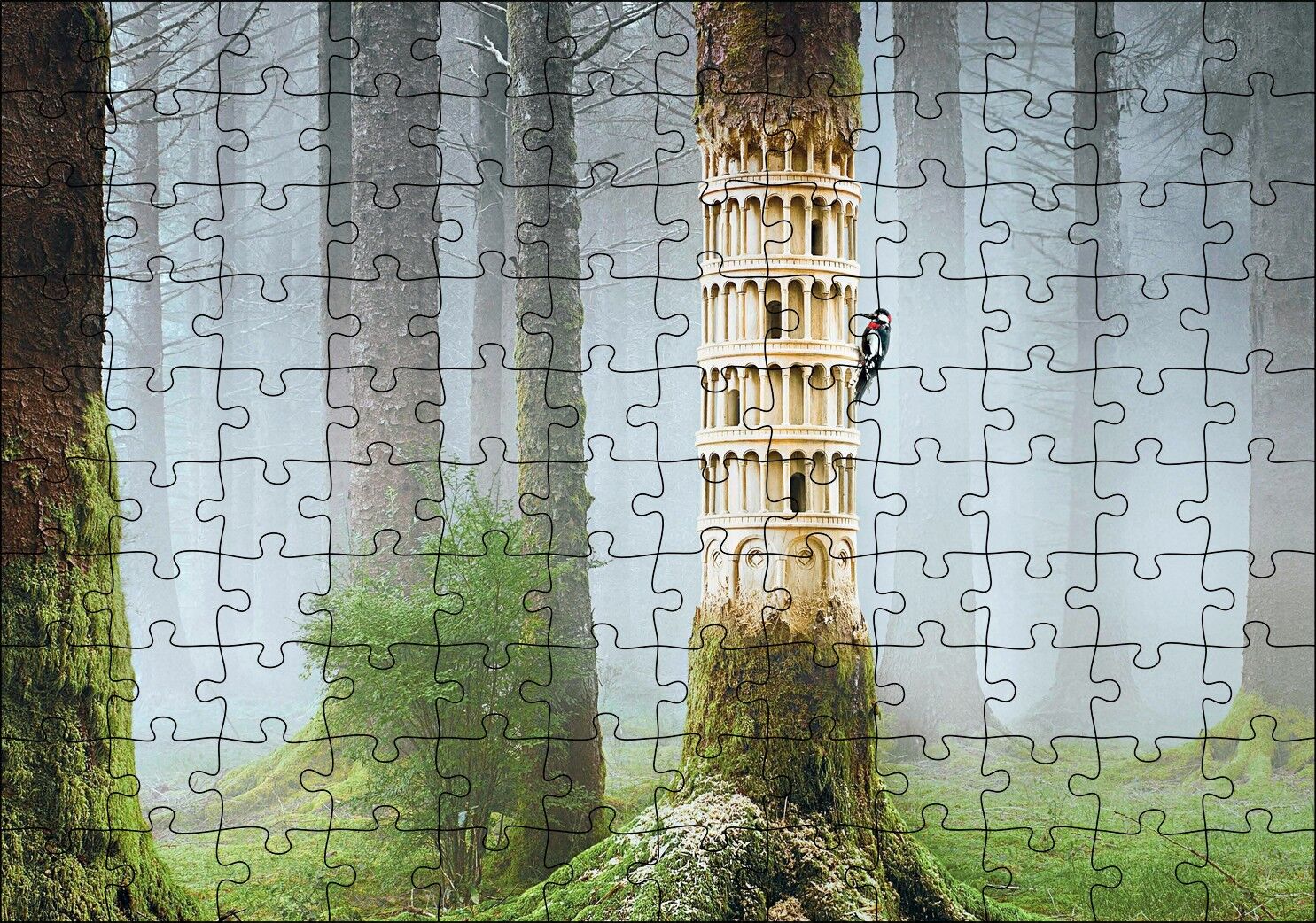 Ağaçkakan ve Antik Roma Sütun Benzetmesi Puzzle Yapboz MDF Ahşap 120 Parça 24 cm X 34 cm
