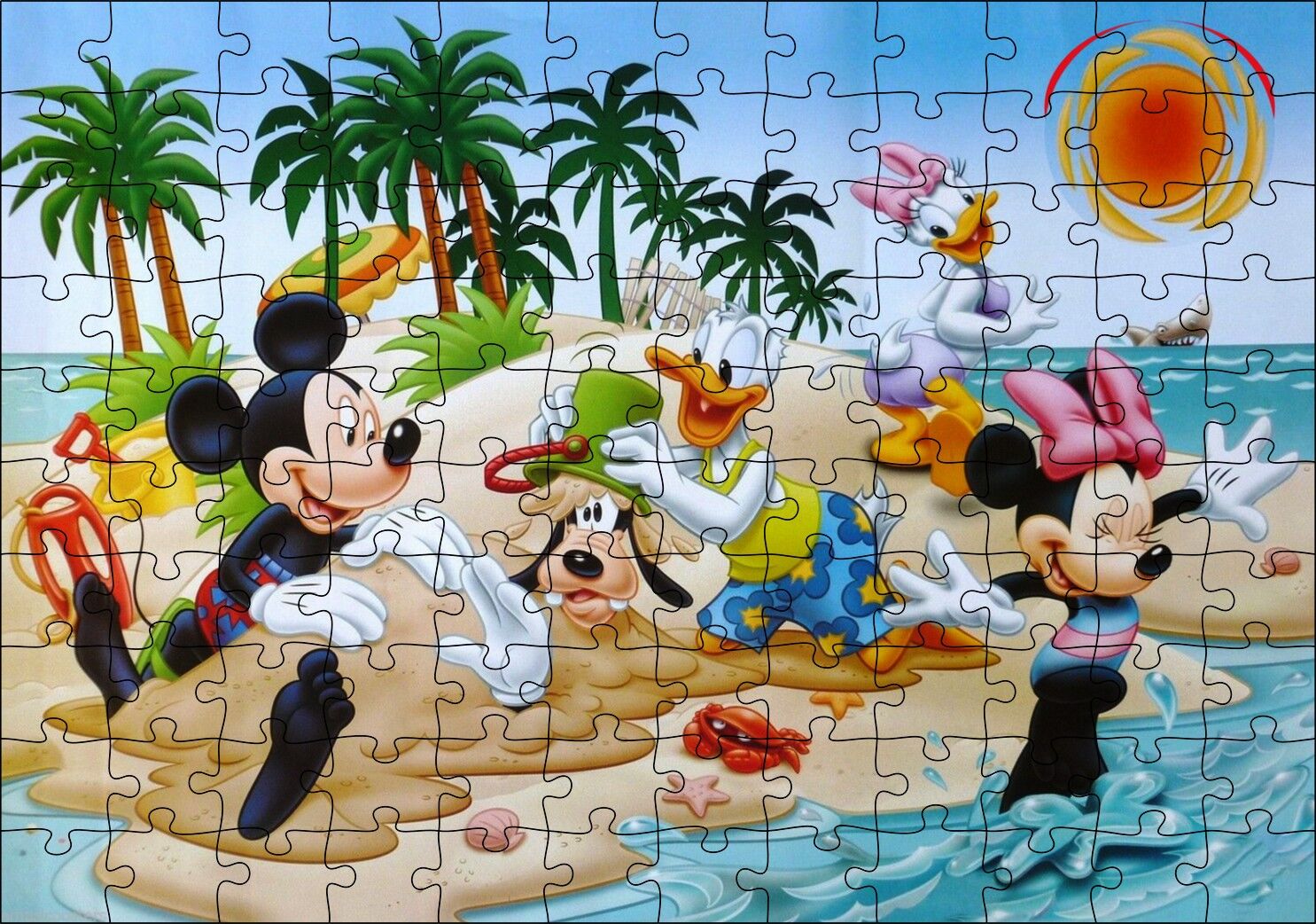 Donald Duck Daisy Duck Mickey Mouse Minnie Aand Goofy Sahilde Görseli Puzzle Yapboz MDF Ahşap