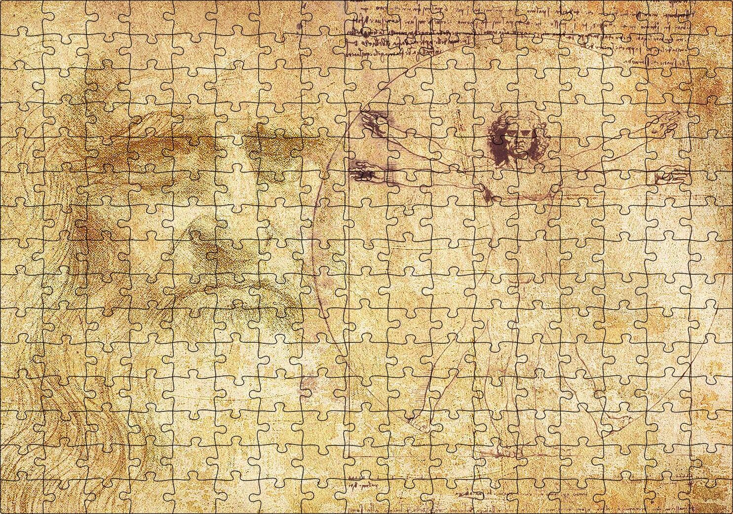 Leonardo Da Vinci ve Vitruvius Adamı Puzzle Yapboz MDF Ahşap 255 Parça 34 cm X 49 cm