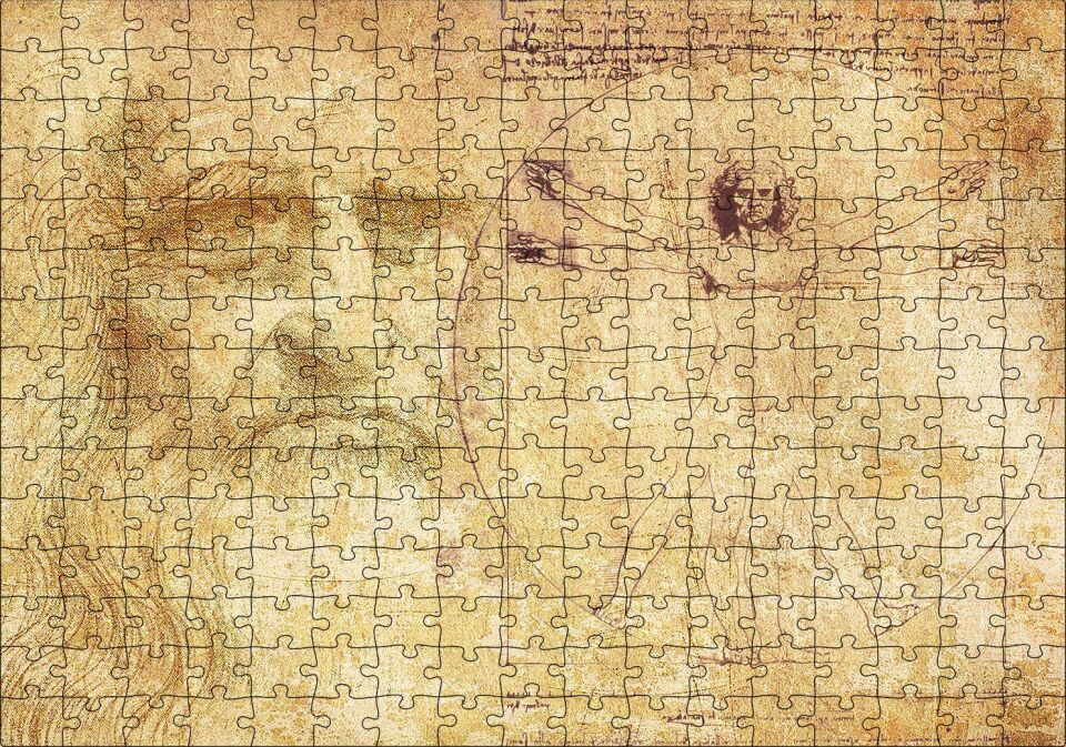 Leonardo Da Vinci ve Vitruvius Adamı Puzzle Yapboz MDF Ahşap 255 Parça 34 cm X 49 cm