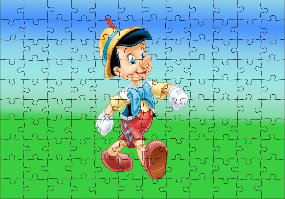 Pinokyo Yeşil ve Mavi Arka Plan Puzzle Yapboz MDF Ahşap